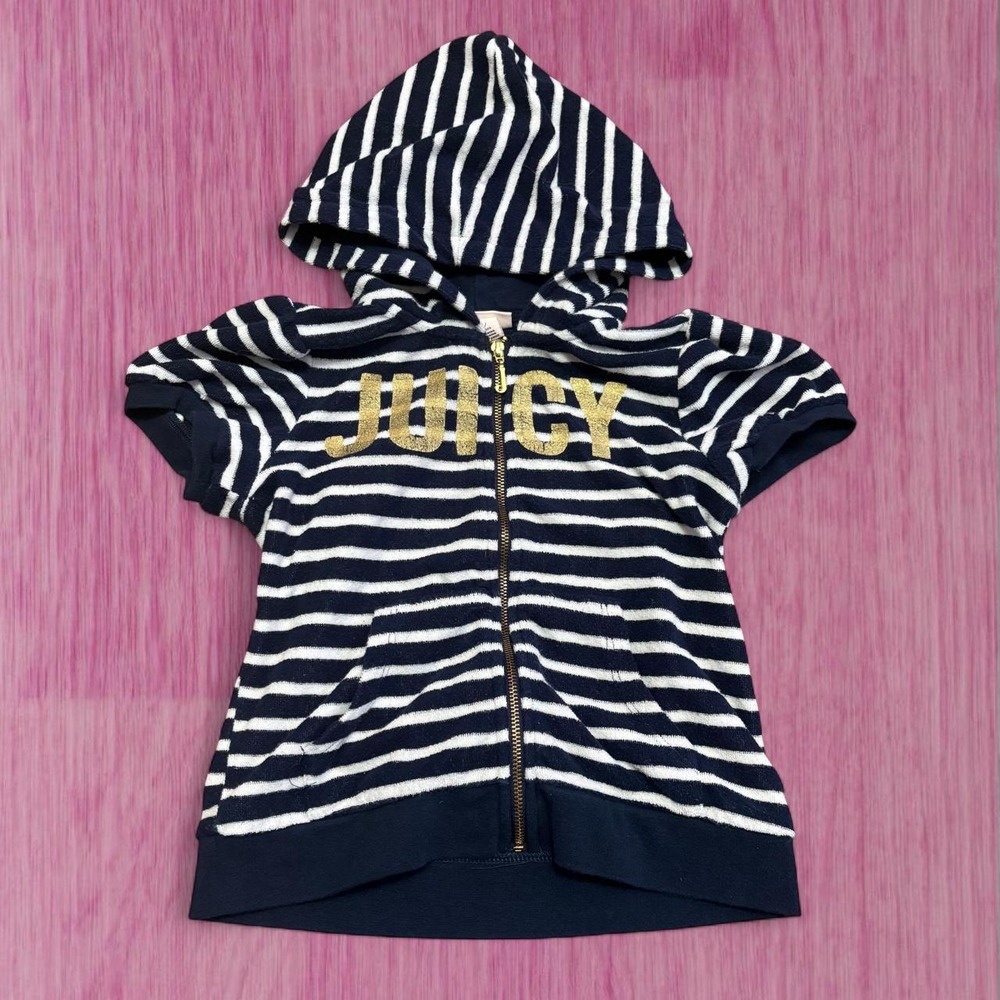 kids juicy couture velour short sleeve navy Y2K zip up